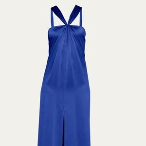 GIORGIO ARMANI Pleated Halter Slit-Hem Silk Gown